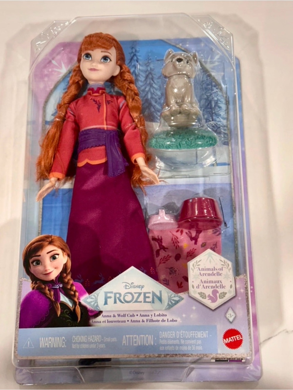 Disney Anna Doll in Purple and Pink Outfit with Wolf Cub